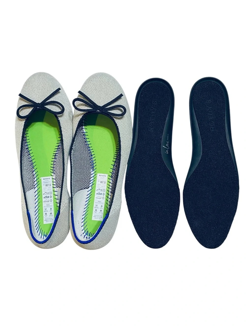 Rothy's The Ballet Flat Diamond Metallic Round Toe Casual Metal Knit